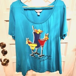 Cacique Happy Hour Turquoise Top size 22/24 95% cotton 5% Spandex super soft